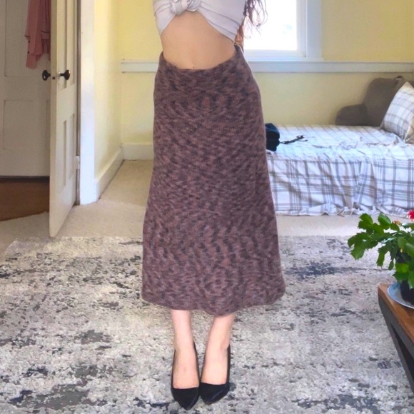 Anthropologie Dresses & Skirts - Anthropologie Pink Orange Grey Asymmetrical Pencil Midi Skirt Wool Blend Casual